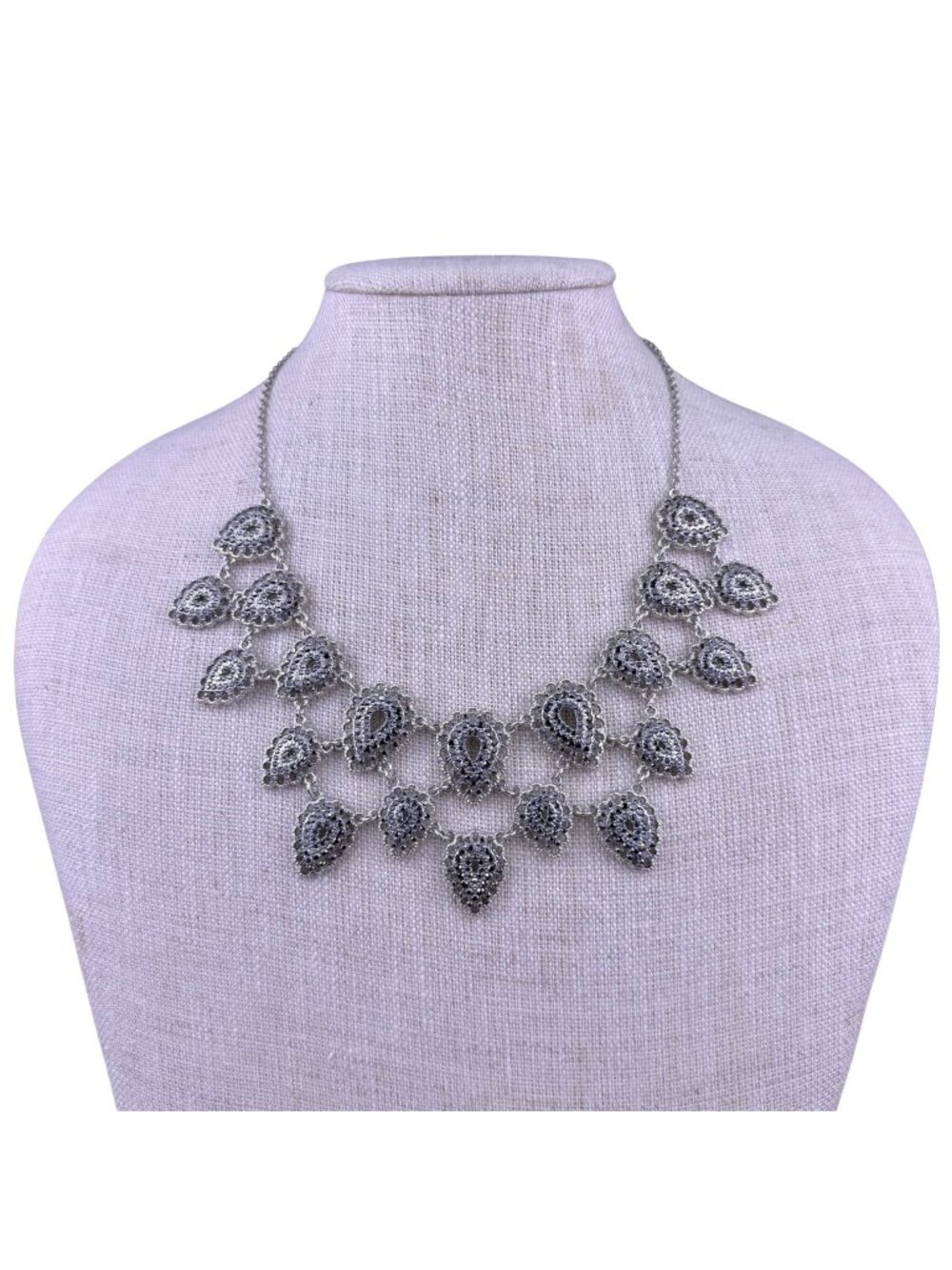 INC Womens Silver Tone Metal Bib Necklace Elegant Design Lobster Clasp